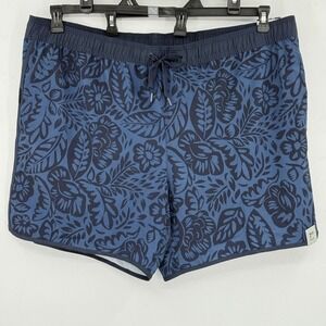 George Men Above the Knee Swim Trunks Shorts 3XL Blue Floral Print UPF 50 NWT